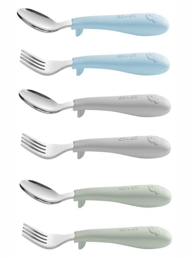 Ali+Oli Toddler Utensils Set (6 Pack) – Stainless Steel Kids Silverware with Soft Silicone Handles, BPA Free Baby Forks and Spoons, Durable Children Flatware Dishwasher Safe for Self Feeding (Bears) - Image 1